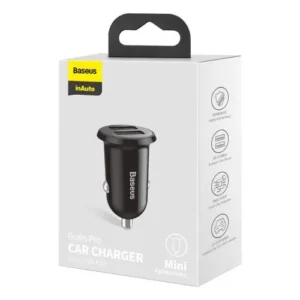 Baseus Încărcător Auto Grain Pro Dual USB 4.8A, Negru (CCALLP-01)