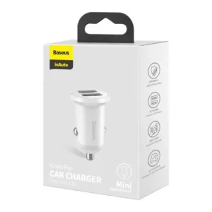 Baseus Încărcător Auto Grain Pro Dual USB 4.8A, Alb