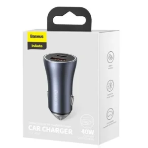 Baseus Încărcător auto Golden Contactor Pro Dual Quick Charger U+C Power Delivery 3.0 Quick Charge 4, SCP FCP AFC 40W, Gri Închis