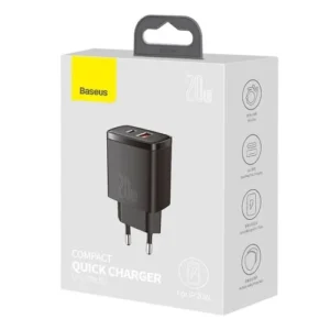 Baseus Încărcător de călătorie Compact Quick Charger U+C 20W EU, Negru