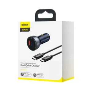 Baseus Încărcător Auto Set Particular Digital Display PPS QC U+C (60W Cablu C+C 1m) 45W, Negru